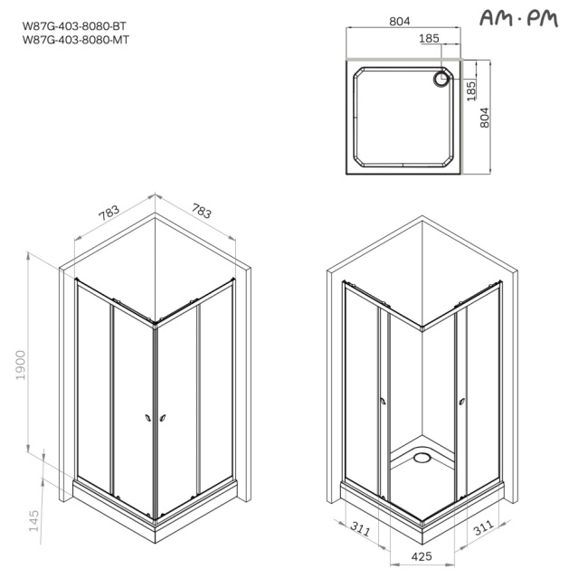 AM.PM W87G-403-8080-MT Sunny 80x80 без поддона
