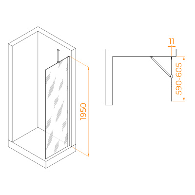 RGW WA-102-B Чёрный/Прозрачное/6 мм (590-605) (Easy)/60*195