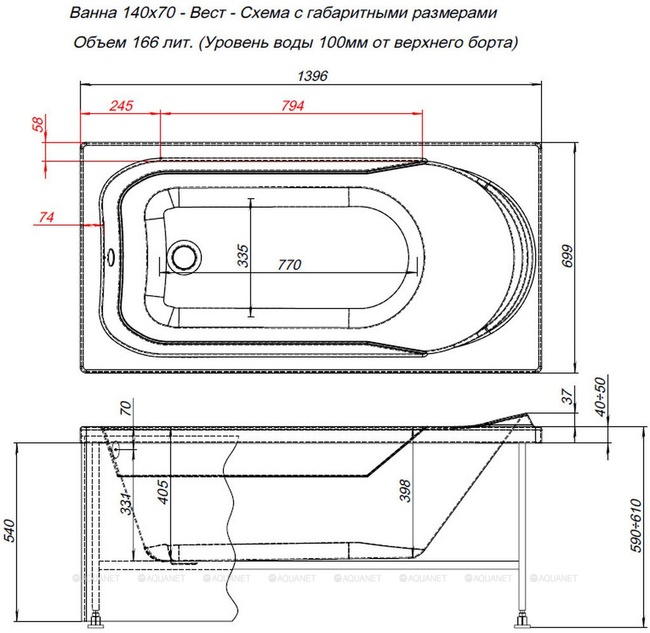 Aquanet WEST 140*70 (204052)