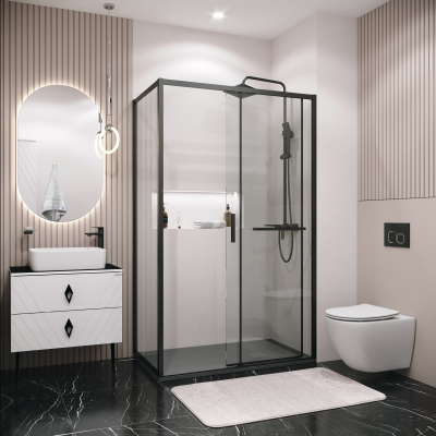 Grossman 120.K33.05.1180.21.00 Style (110*80*195) черный матовый, стекло прозрачное, 2 места без поддона