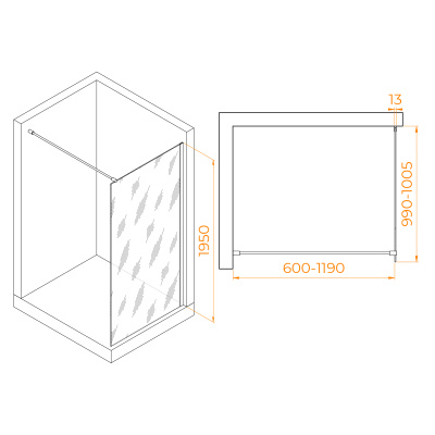RGW WA-010 Хром/Прозрачное/8 мм/100*195