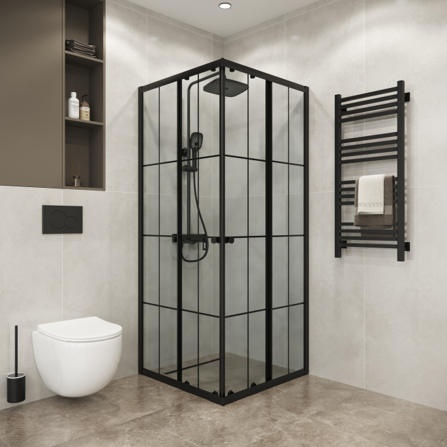 Niagara Eco NG-1009-14QKL (90х90х190) квадрат,раздвижное,черный,стекло клетка,1 место, без поддона в комплекте