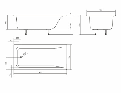 Aqua de Marco Malta белая с металлическими ножками 160x78x62 см Aqua de Marco Malta белая с металлическими ножками 160x78x62 см