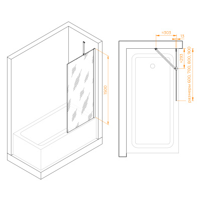 RGW SC-151-B Чёрный/Прозрачное/8 мм (Easy)/80*150