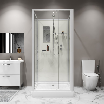 Niagara Standart ST90/15Q/BK (90х90х200) квадрат,поддон 15см,распашная,проф.белый,без крыши,3 места