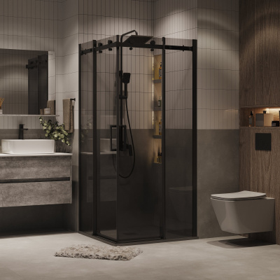 Grossman 300.K33.04.8080.21.10 Classic (80*80*195) квадрат,раздвижн,черн.мат, стекло тонированное 2 места без поддона