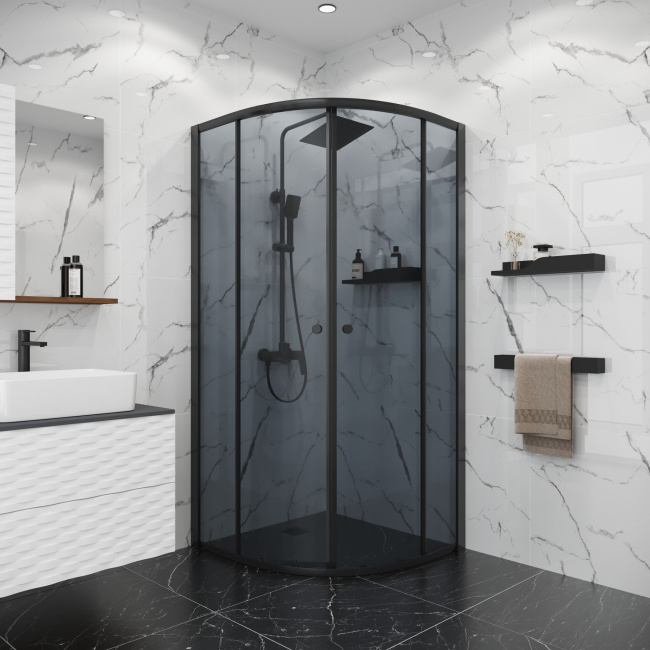 Niagara Eco NG-1003-14T (80х80х190) четверть круга,раздвижное,черный,стекло тонированное,1 место, без поддона в комплекте