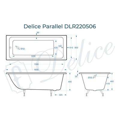 Delice Parallel 180х80 (в комплекте только ванна, без ножек и слива-перелива)