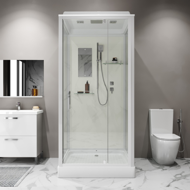 Niagara Standart ST100/15Q (100х100х215) квадрат,поддон 15см,распашная,проф.белый,3 места