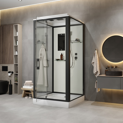 Niagara Standart ST80/15Q/BL (80х80х215) квадрат,поддон 15см,распашная,проф.черный,3 места