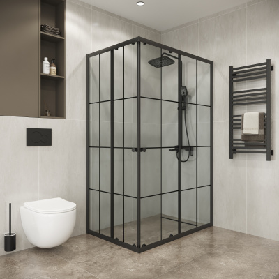 Niagara Eco NG-1018-14QKL (100х80х190) прямоугольник,раздвижное,черный,стекло клетка,1 место, без поддона в комплекте