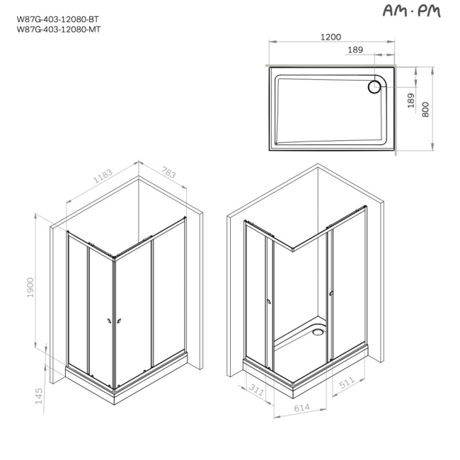 AM.PM W87G-403-12080-MT Sunny 120x80 без поддона