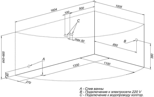 Aquanet Jamaica 160x100 R (с каркасом)