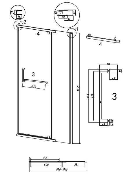 Grossman 100.K33.03.100.21.00 Pragma (100*195) черный матовый, стекло прозрачное, 1 место