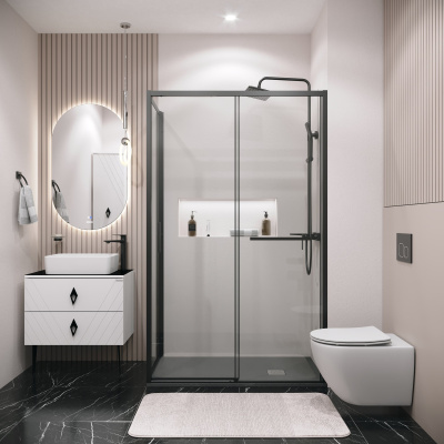 Grossman 120.K33.05.1180.21.00 Style (110*80*195) черный матовый, стекло прозрачное, 2 места без поддона