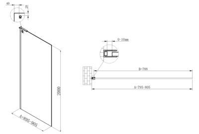 Vincea Walk-In VSW-7HA800CLB, 800*2000, черный матовый, стекло прозрачное