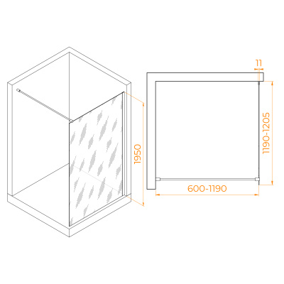 RGW WA-002 B Чёрный/Прозрачное/6 мм (1190-1205) (Easy)/120*195