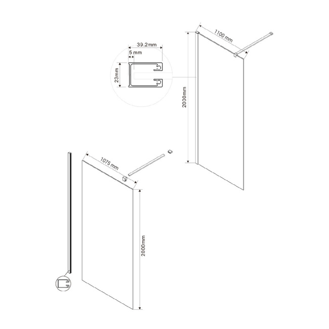 Vincea Walk-In VSW-1H110CLB,1100*2000, черный матовый, стекло прозрачное