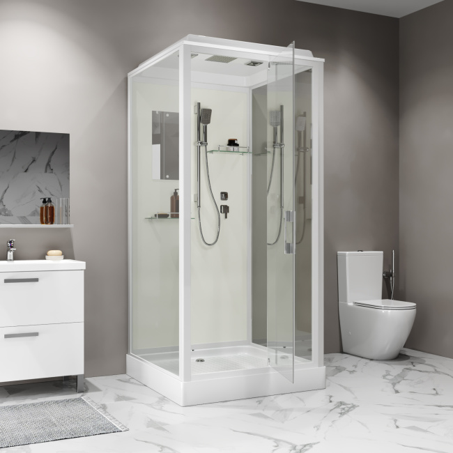 Niagara Standart ST100/15Q (100х100х215) квадрат,поддон 15см,распашная,проф.белый,3 места