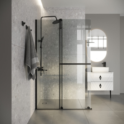 Niagara Nova NG-671-12BLACK (120х200) черный матовый,раздвижная,стекло прозрачное,1 место