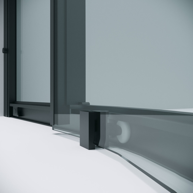 Grossman 301.K33.02.8080.21.00 Cosmo (80*80*195) полукруг,раздвижн,черн.матов,стекло прозрачн. без поддона