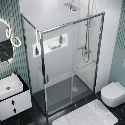 Grossman Style 100.K33.05.100.10.00-200.K33.05.100.10.00 (100х100х195) раздвижная,хром,стекло прозрачное,2 места