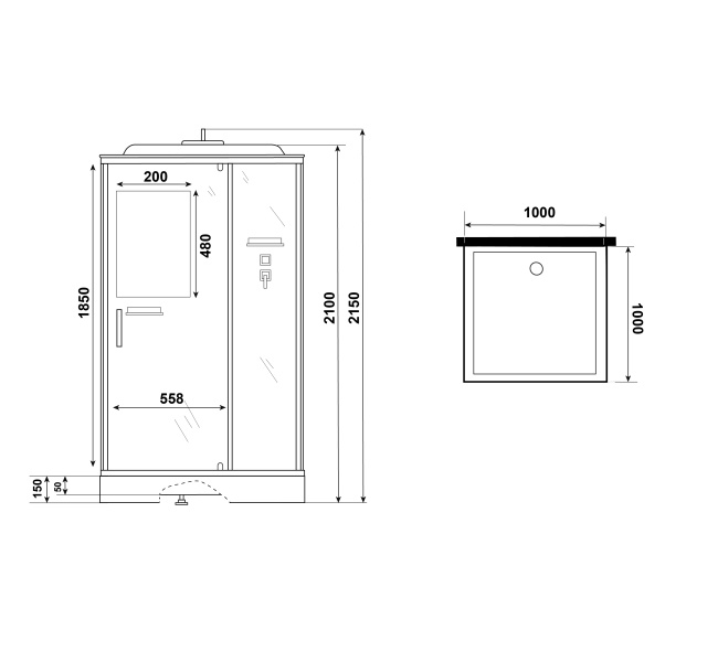 Niagara Standart ST100/15Q (100х100х215) квадрат,поддон 15см,распашная,проф.белый,3 места
