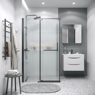 Grossman 120.K33.03.1080.21.02 Pragma (100*80*195) черный матовый, стекло шиншилла, 2 места без поддона