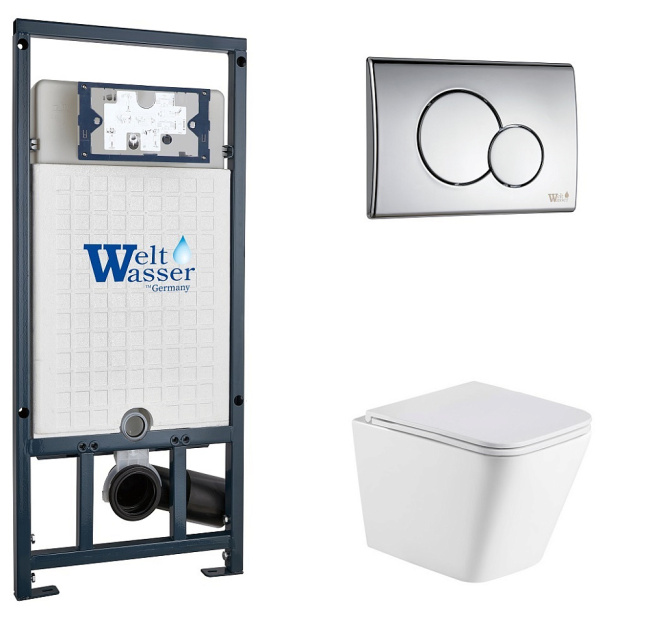 Унитаз с инсталляцией WeltWasser MARBERG 507 + GELBACH 043 MT-WT + MAR 507 RD CR белый матовый/кнопка хром