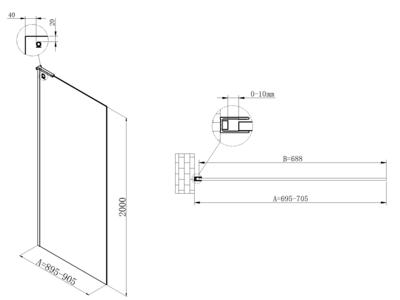 Vincea Walk-In VSW-7HA700CLGM, 700*2000, вороненая сталь, стекло прозрачное