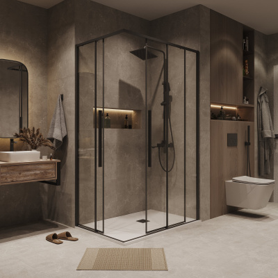 Grossman 300.K33.01.1190.21.00 Galaxy (110*90*195) черный матовый, стекло прозрачное, 2 места без поддона