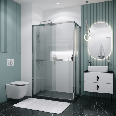 Grossman Style 100.K33.05.130.10.02-200.K33.05.100.10.02 (130х100х195) раздвижная(левая),хром,стекло шиншилла,2 места