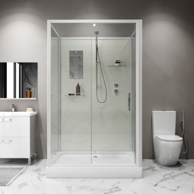 Niagara Standart ST120/90/15Q/BK (120х90х200) прямоугольник,поддон 15см,распашная,проф.белый,без крыши,3 места