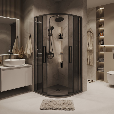 Grossman 301.K33.02.8080.21.10 Cosmo (80*80*195) полукруг,раздвижн,черн.матов,стекло тонирован без поддона