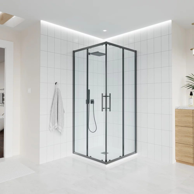 Veconi Evo 300 GR, 1000х800x1950, графит брашинг, прозрачное стекло