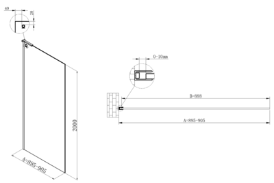 Vincea Walk-In VSW-7HA900CLGM, 900*2000, вороненая сталь, стекло прозрачное