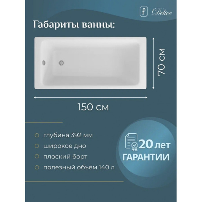 Delice Parallel 150х70 с черными матовыми ручками DLR220503RB