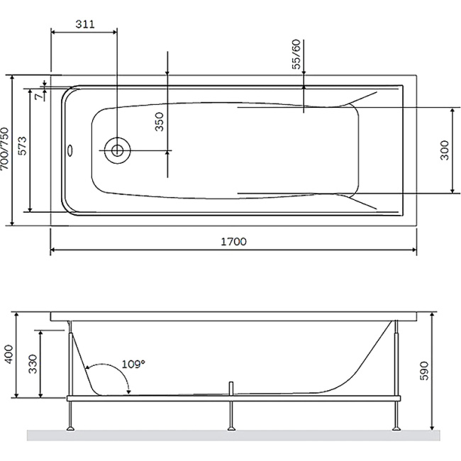 AM.PM Gem 170х70 W90A-170-070W-A1 без гидромассажа