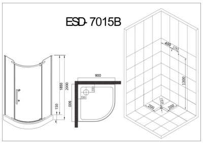 Esbano ESD-7015B 90*90*200 L/R с поддоном