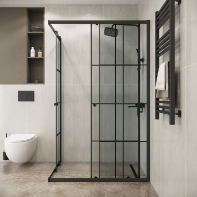 Niagara Eco NG-1018-14QKL (100х80х190) прямоугольник,раздвижное,черный,стекло клетка,1 место, без поддона в комплекте