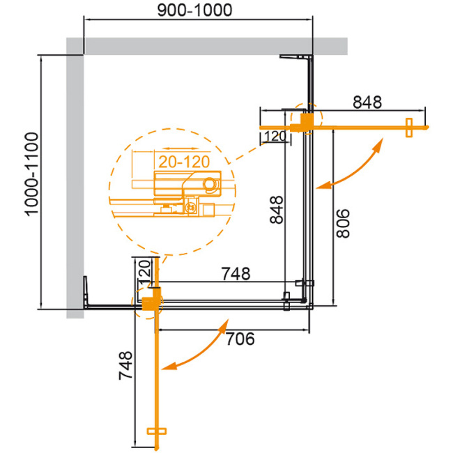 Cezares Slider 110х100 SLIDER-AH-2-90/100-100/110-BR-NERO профиль Черный матовый стекло бронзовое без поддона