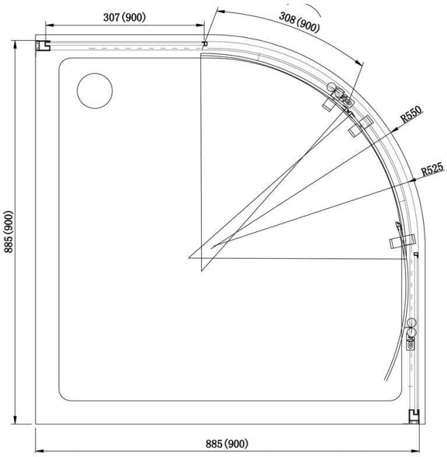 Aquanet Alfa NAA2142 90x90, R550, прозрачное стекло без поддона