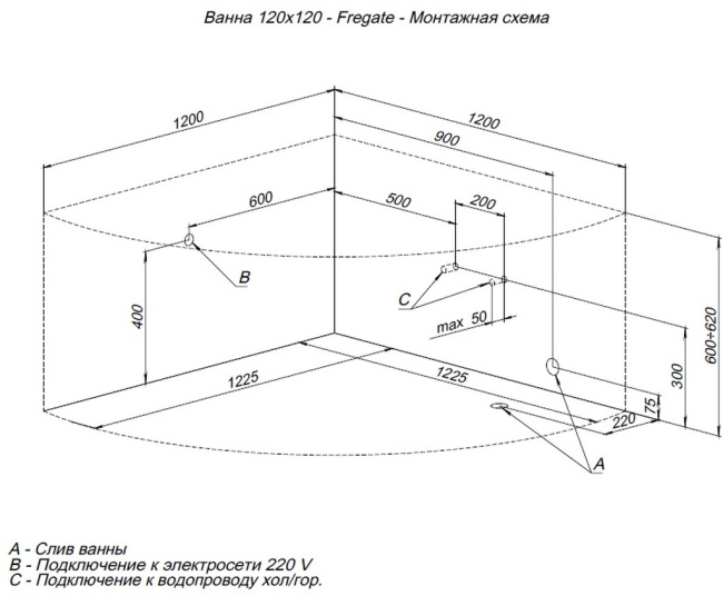 Aquanet Fregate 120x120 (с каркасом)