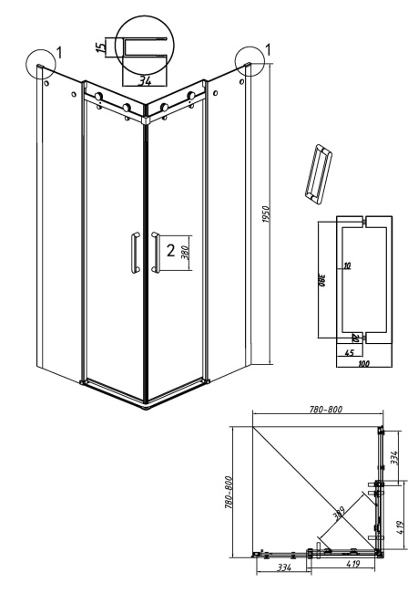 Grossman 300.K33.04.8080.21.00 Classic (80*80*195) квадрат,раздвижн,черн.мат,стекло прозрачное 2 места без поддона