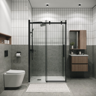 Grossman 120.K33.04.1080.21.00 Classic (100*80*195) черный матовый, стекло прозрачное, 2 места без поддона