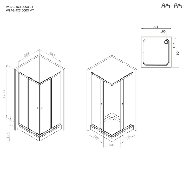 AM.PM W87G-403-9090-MT Sunny 90x90