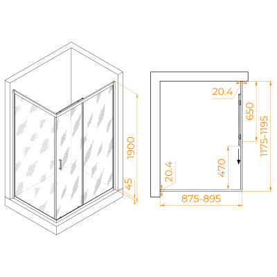 RGW PA-245-B Прямоуг./Чёрный/Прозрачное/6 мм (875-895*1175-1195) (Easy)/90*120*190 без поддона