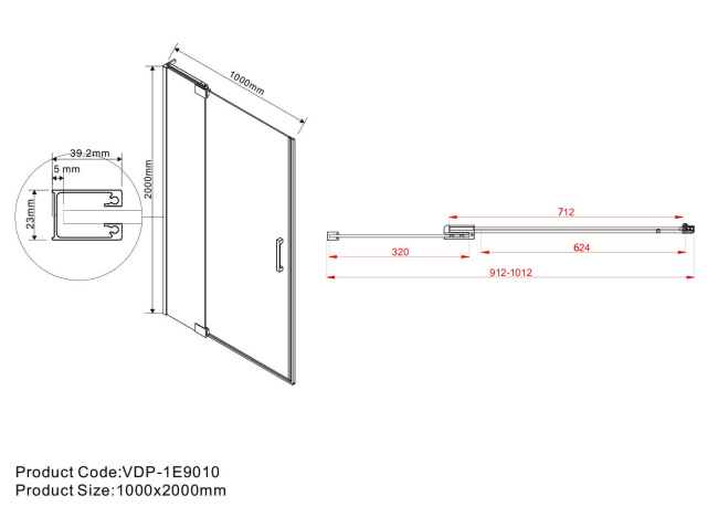Vincea Extra VDP-1E9010CLB, 900/1000, черный, стекло прозрачное