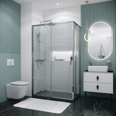 Grossman Style 100.K33.05.130.10.02-200.K33.05.100.10.02 (130х100х195) раздвижная(левая),хром,стекло шиншилла,2 места