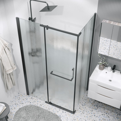Grossman 120.K33.03.1080.21.02 Pragma (100*80*195) черный матовый, стекло шиншилла, 2 места без поддона